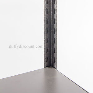 Close-up of RackZone Rivet Shelving 1830h with steel frame and timber shelves.