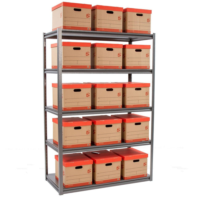 RackZone Rivet Shelving, 5 levels, holds up to 250kg UDL, laminated timber.