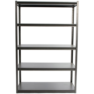 RackZone Rivet Shelving, 5 shelves, 1830h x 1220w x 610d, front view, empty.