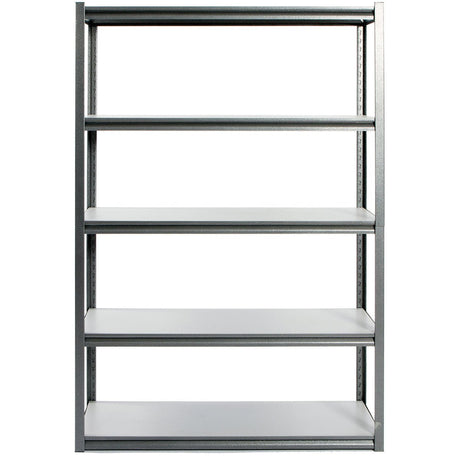 RackZone Rivet Shelving, 5 levels, 250kg UDL—ideal for garage or industrial use.