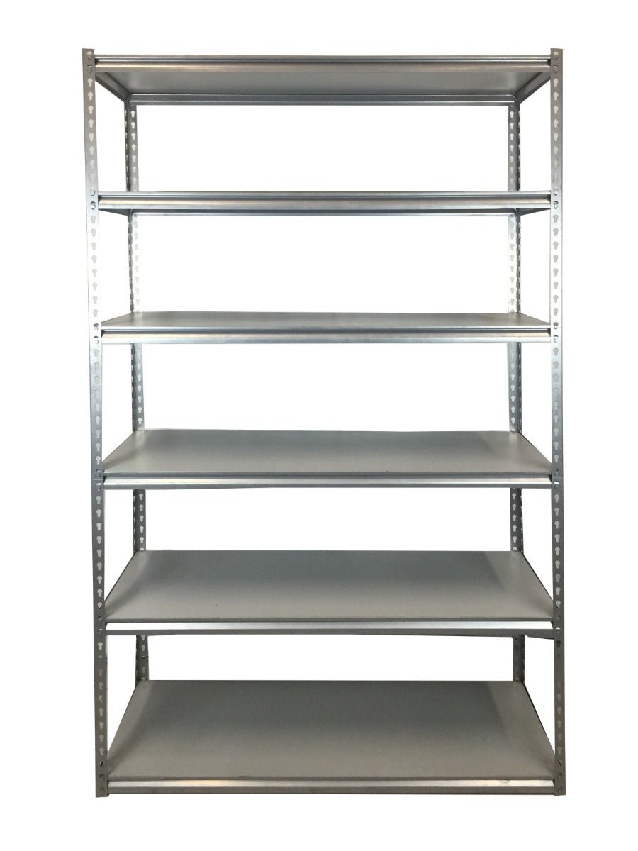RackZone Rivet Shelving, 6 levels, 250kg per shelf—great for garage storage.