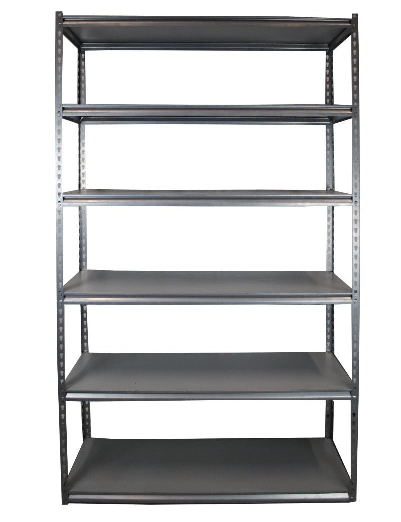 RackZone Rivet Shelving, 6-level, 250kg UDL, ideal for organized garage storage.