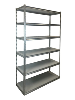RackZone Rivet Shelving 6-level, 250kg UDL, timber shelves for garages.