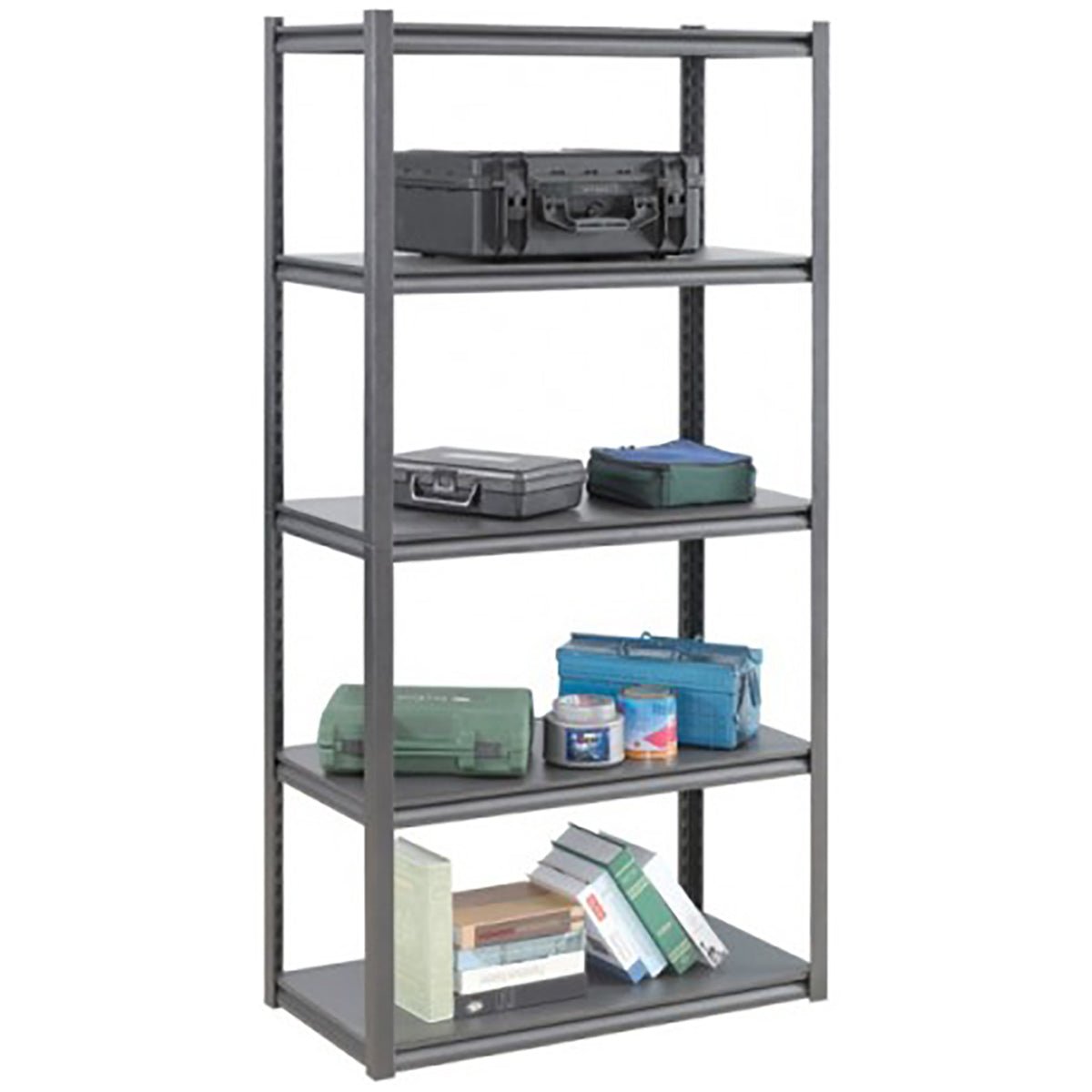 RackZone 5 Bay Concealed Rivet Shelving, 250kg/shelf for organized storage.