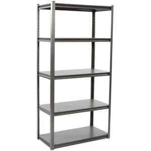 RackZone Rivet Shelving, 5 levels, 1830h x 914w x 457d, shown empty on white.