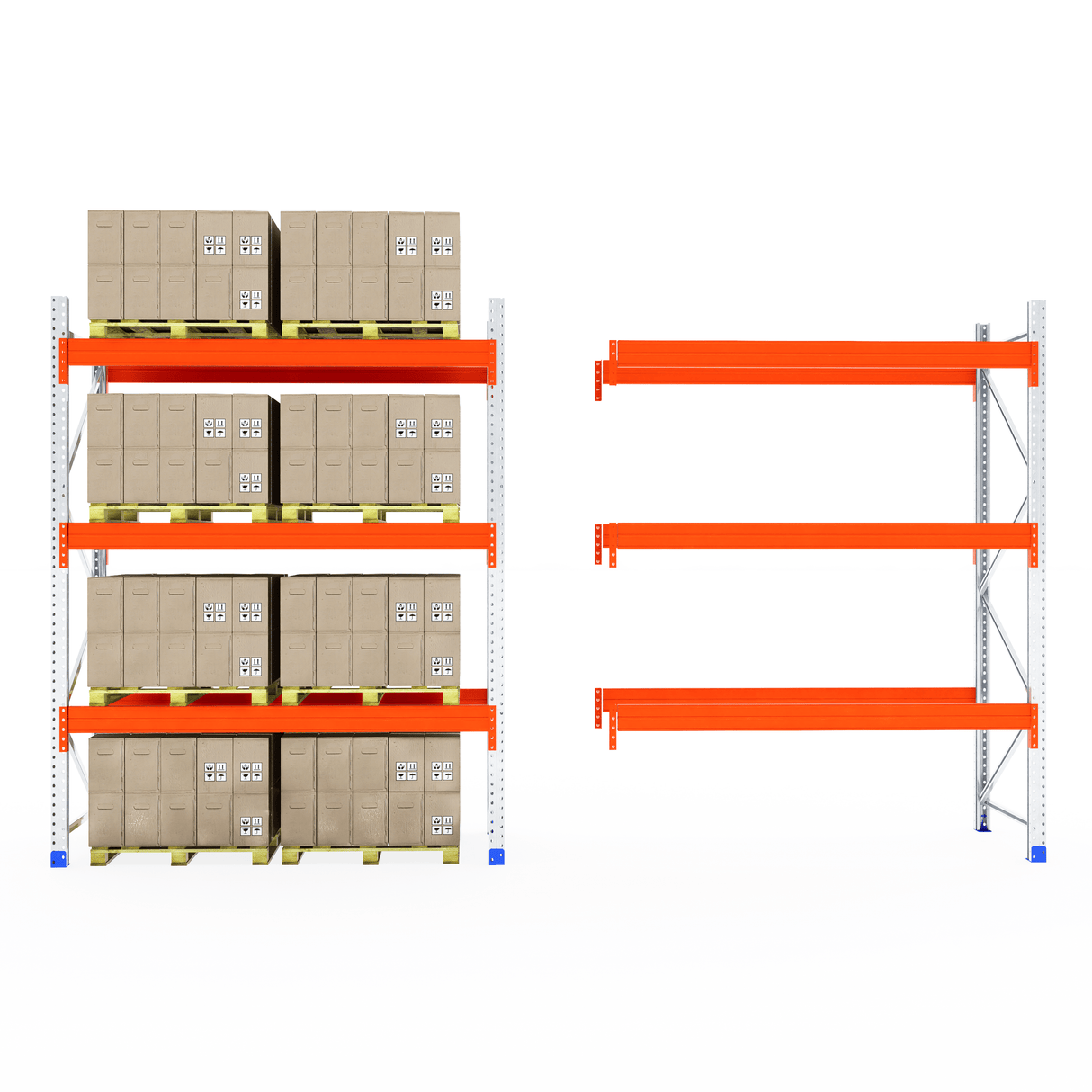 RackZone Pallet Racking 1100mm Starter: shelf with boxes, shelf empty.
