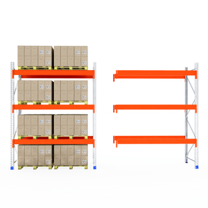 RackZone Pallet Racking 1100mm Extender: 1 shelf boxed, 1 empty, orange beams.