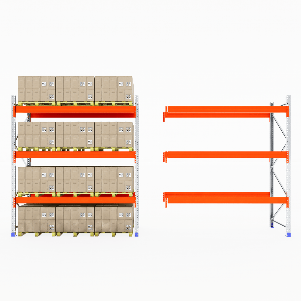 One unit with boxes, one empty RackZone Pallet Racking 1100mm Extender.