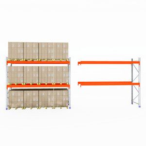 RackZone Pallet Racking 1100mm Starter empty, shelving with boxes on left.