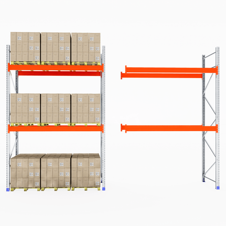 One stocked, one empty RackZone Pallet Racking 1100mm Depth - Starter.