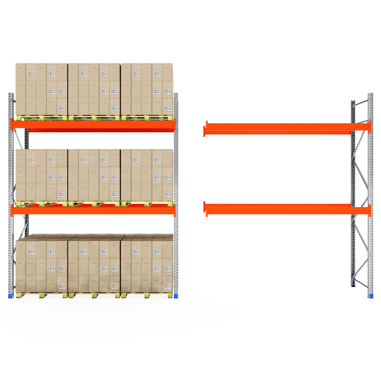 One RackZone Pallet Racking 1100mm shelf with boxes, one shelf empty.