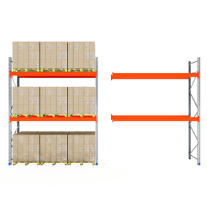 RackZone Pallet Racking 1100mm Depth Extender on right, boxes on shelves left.