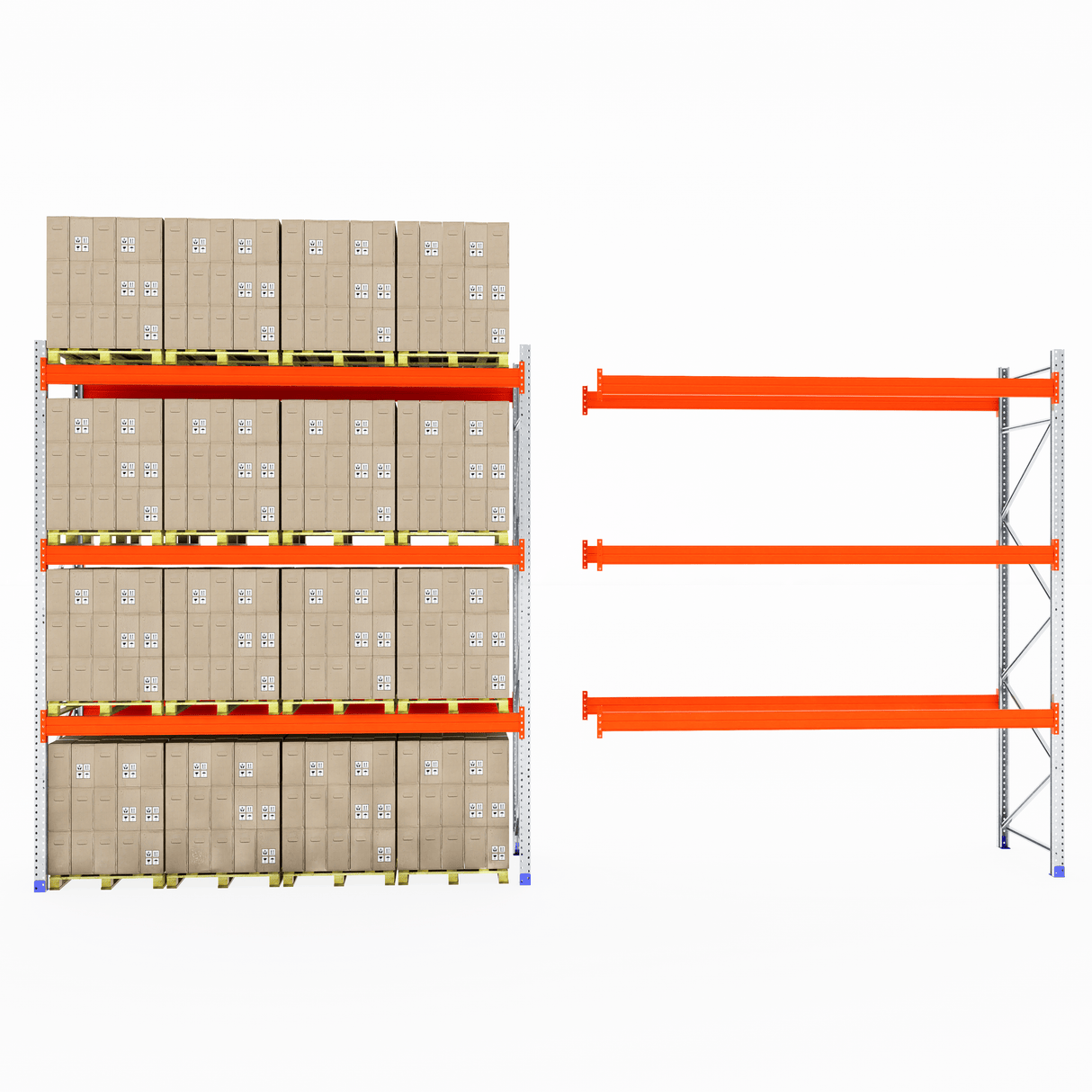 RackZone Pallet Racking 1100mm Depth - Starter and stacked warehouse boxes.