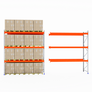 RackZone Pallet Racking Extender and empty orange shelving stand side by side.