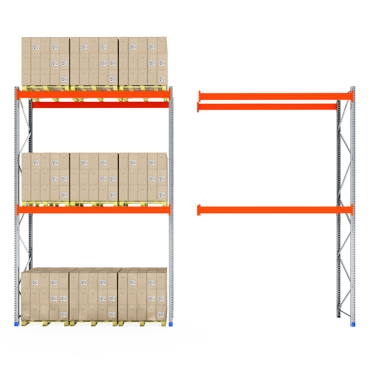 RackZone Pallet Racking 1100mm Depth Starter right, storage shelving left.