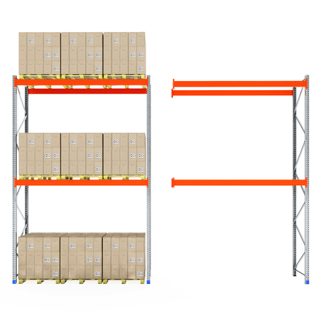 RackZone Pallet Racking 1100mm Depth Starter right, storage shelving left.