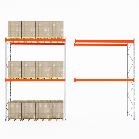 One shelf has RackZone Pallet Racking 1100mm full of boxes, the other is empty.