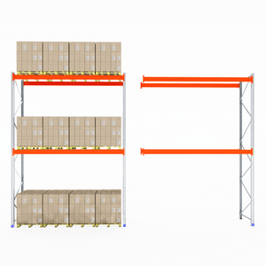 RackZone Pallet Racking 1100mm Depth Extender: one filled, one empty.