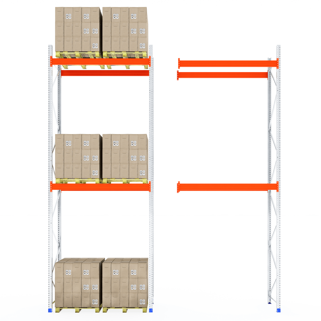 RackZone Pallet Racking 1100mm: one loaded, one empty and disassembled.