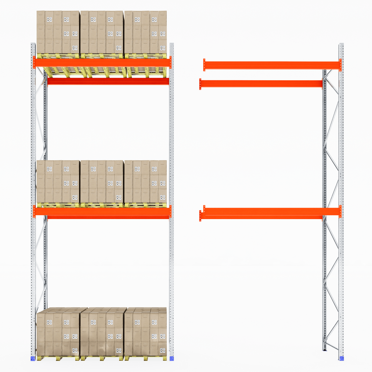 Two RackZone Pallet Racking 1100mm racks: boxed and partially assembled.