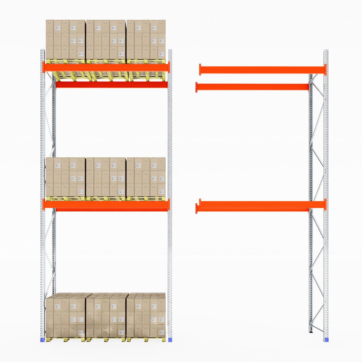 RackZone Pallet Racking 1100mm Depth - Extender with stacked warehouse boxes.