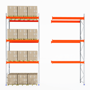 RackZone Pallet Racking 1100mm Extender: full and empty racks with orange beams.