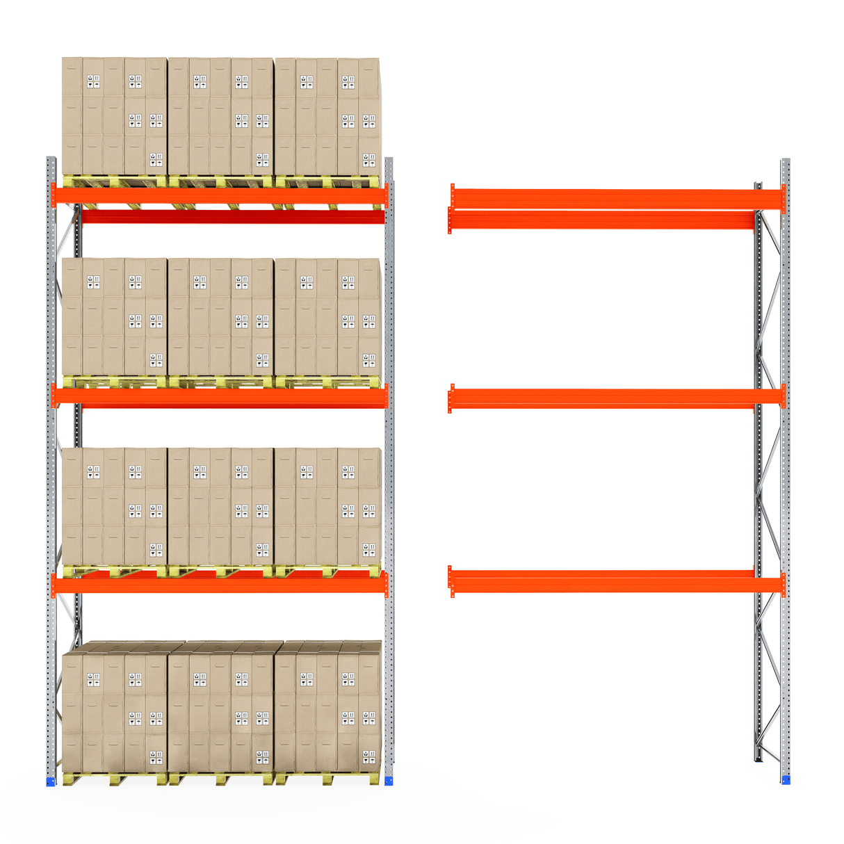 RackZone Pallet Racking 1100mm Depth - Extender on right, storage shelves left.