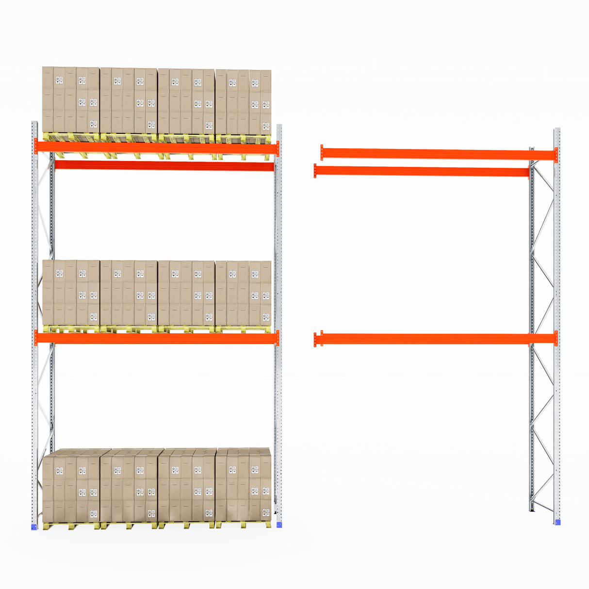 Two Pallet Racking 1100mm Extenders by RackZone: one built, one partly built.