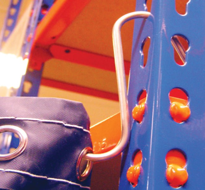 RackZone Racksack Mixed Recycling - Blue with hooks on industrial shelving.