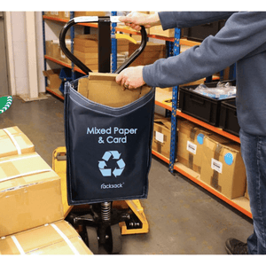 Person places waste into a RackZone Racksack Nano General Waste - Blue in storage room.
