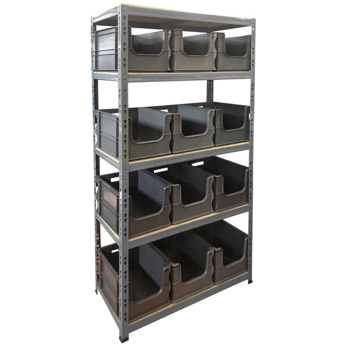 RackZone Value Shelving 175KG with 12 storage bins for easy organization.