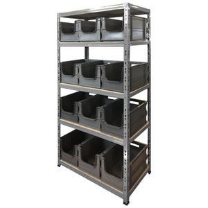 RackZone Value Shelving 175KG with 12 storage bins, five-tier metal combo.