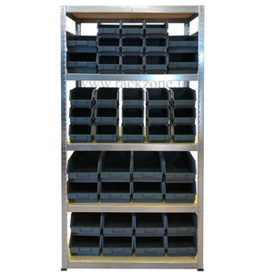 RackZone Value Shelving 175KG Grey with 45 bins—practical storage solution.