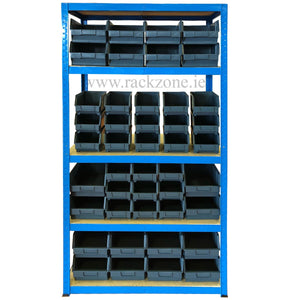 RackZone Value Shelving 175KG Grey with 45 storage bins for easy organization.