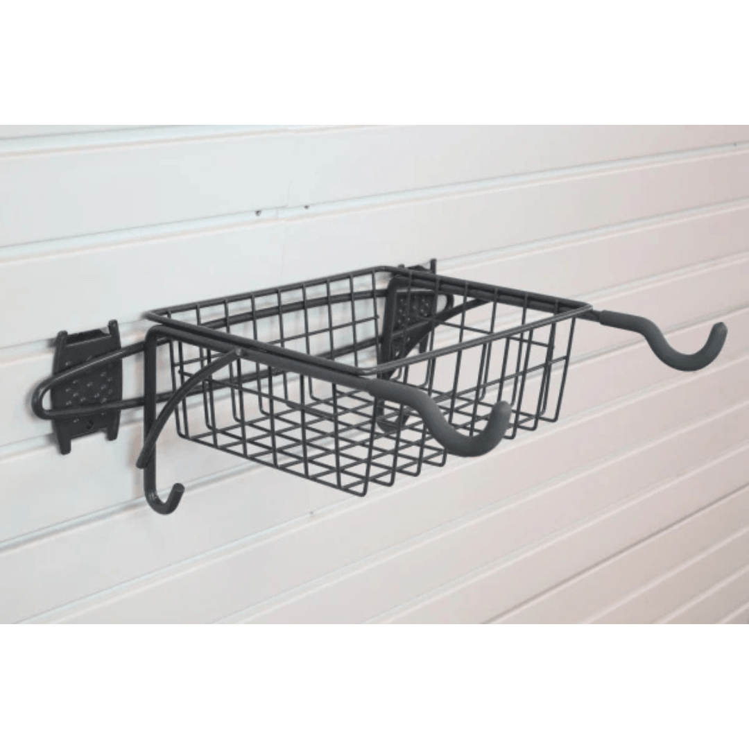 RackZone Slatwall Bike Rack with hooks for organized garage storage.