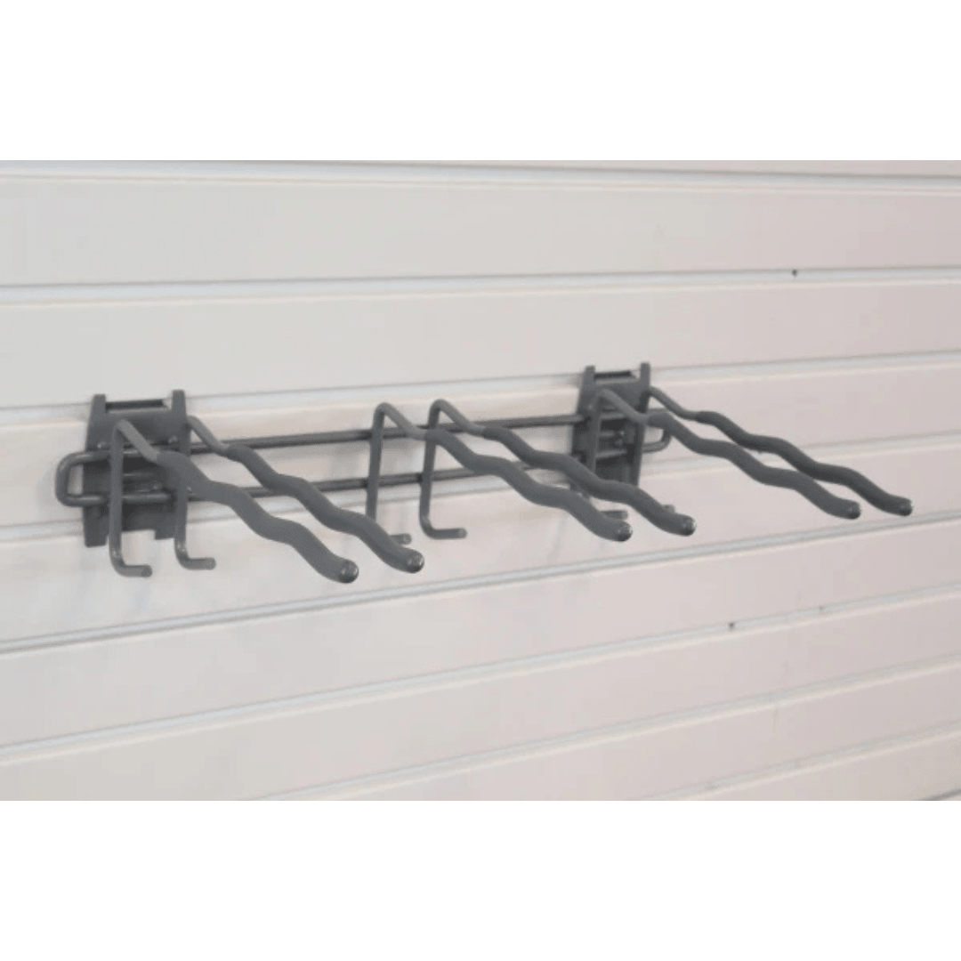 RackZone Slatwall Big Tool Rack: wall-mounted with five wavy hooks for tools.