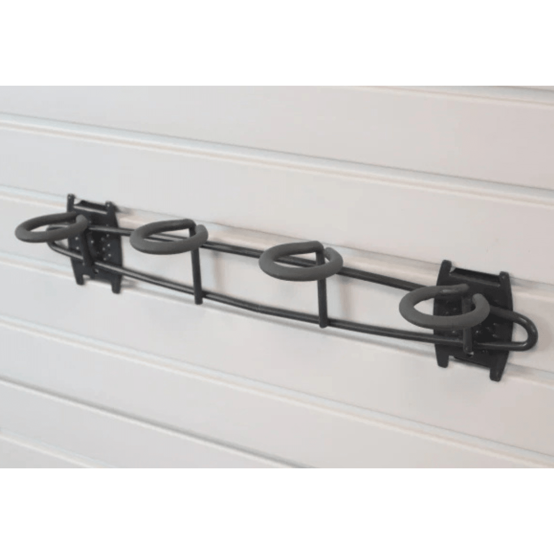 RackZone Slatwall Fish Hook holds four fishing rods on your wall.