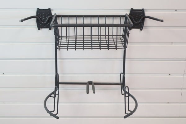 RackZone Slatwall Golf Rack with hooks, black metal storage accessory.