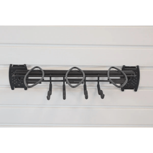 RackZone Slatwall Hand Tool Rack with adjustable hooks, ideal for sheds.