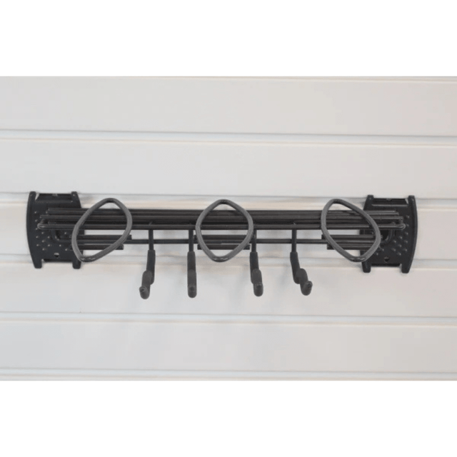 RackZone Slatwall Hand Tool Rack with adjustable hooks, ideal for sheds.