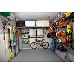 Tidy garage gear on RackZone Slatwall PVC Panels 1840x900mm, White.