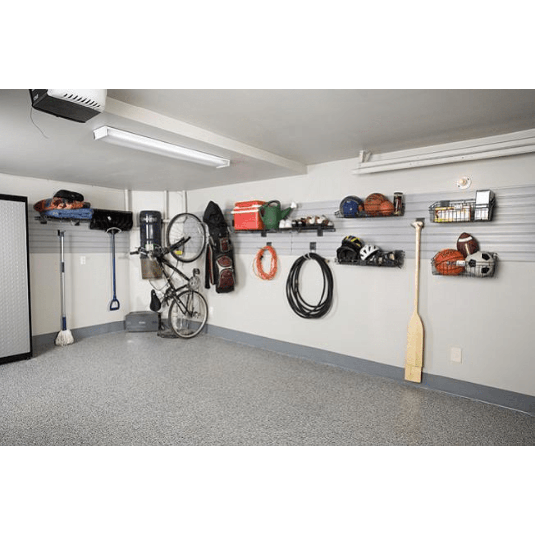 Store sports gear & tools with RackZone Slatwall PVC Panel 1840x900mm White.