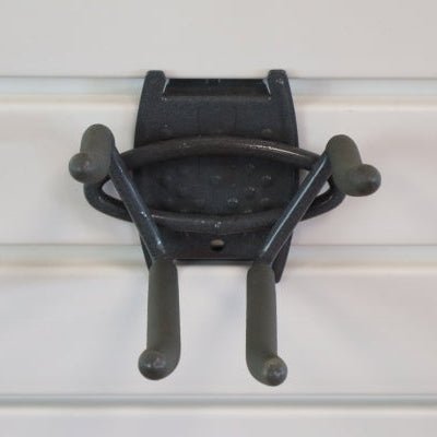 RackZone Slatwall Ski Rack: black, wall-mounted with four hooks for skis.