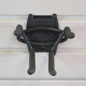 RackZone Slatwall Ski Rack: black, wall-mounted with four hooks for skis.