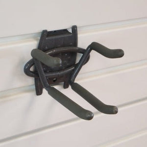 RackZone Slatwall Ski Rack—perfect for ski storage on white panels.