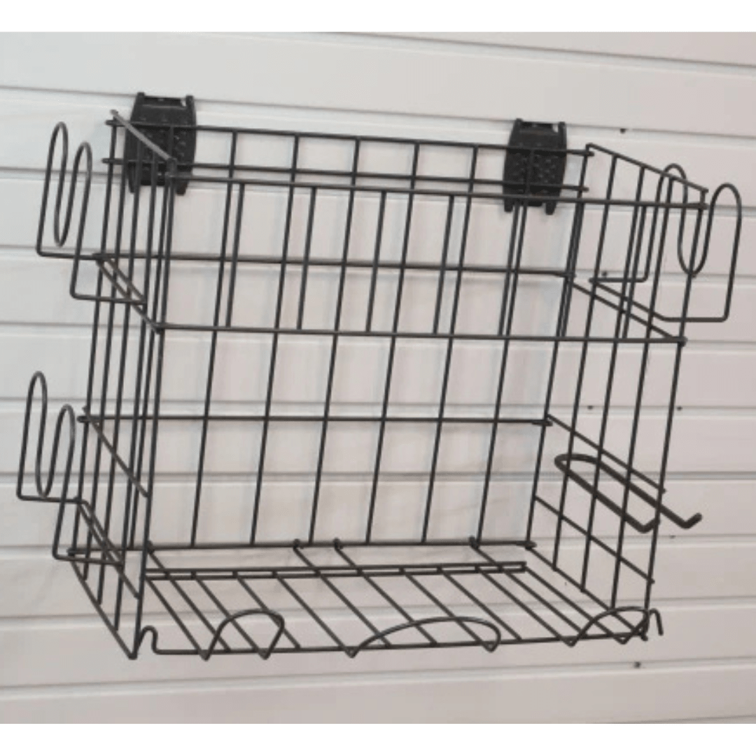 RackZone Slatwall Sports Rack mounted on a white slatwall panel.