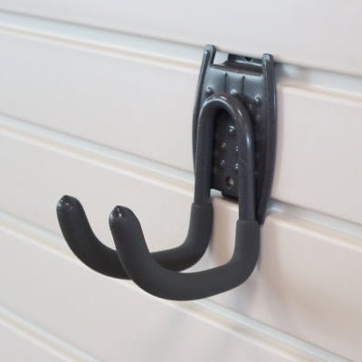 RackZone Slatwall Work Hook mounted on white panel for tool storage.