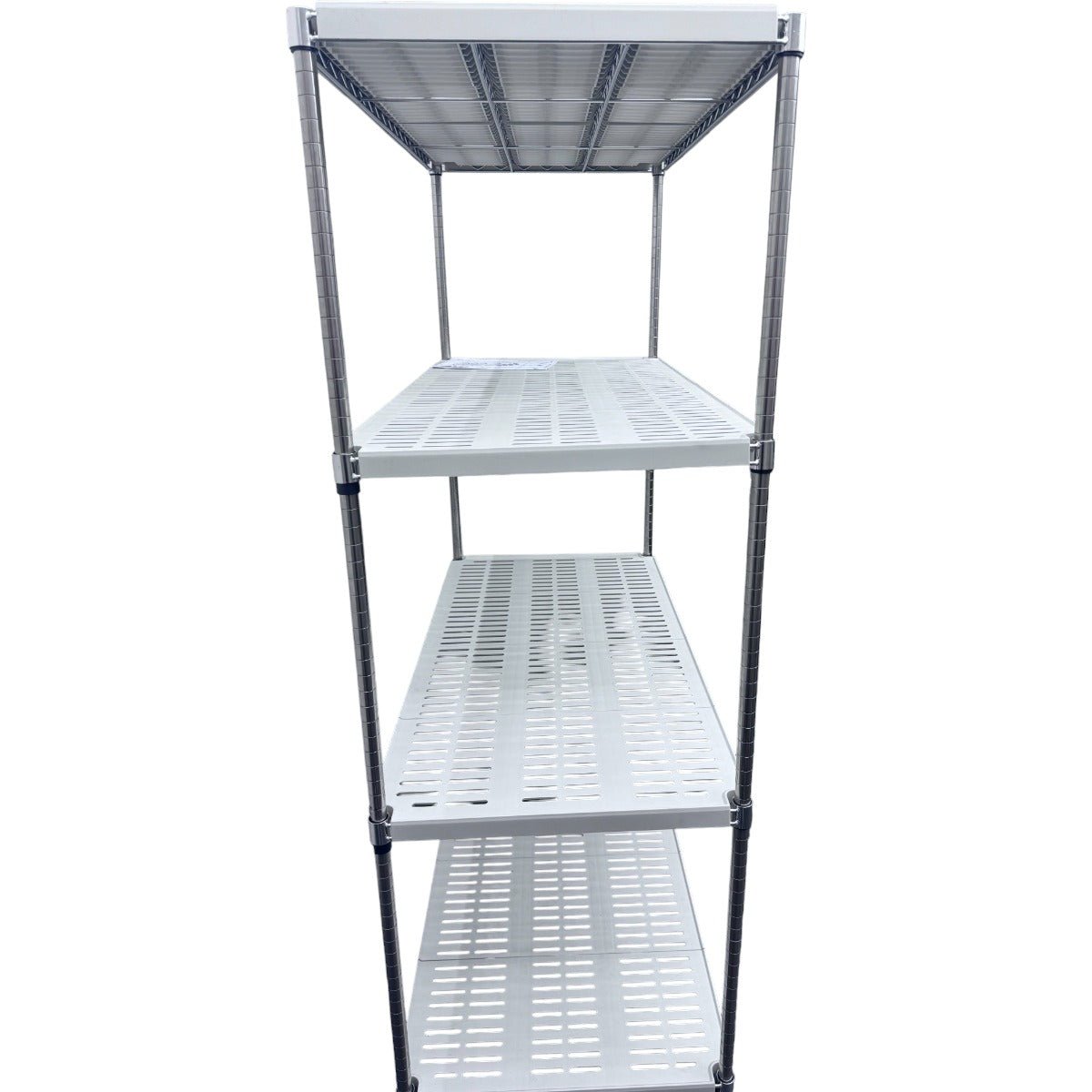 RackZone Stainless Plastic Shelving 4 Level, 1820H x 1210W x 610D, front view.