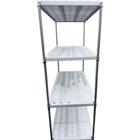 RackZone Stainless Plastic Shelving 4 Level, 1820H x 1210W x 610D, front view.