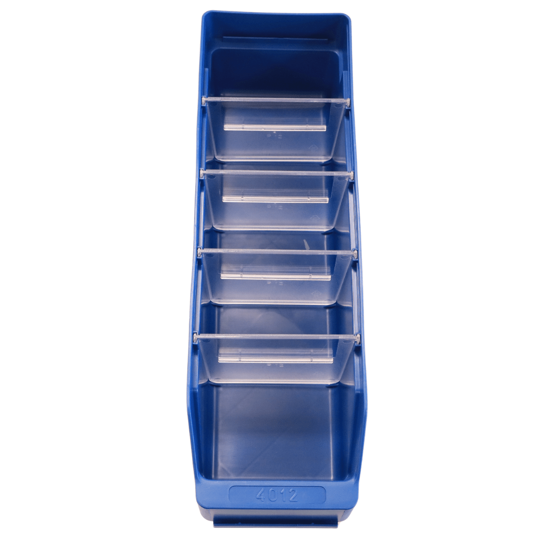 RackZone Standard Shelf Bin 400d x 113w x 85h, five dividers, ergonomic design.